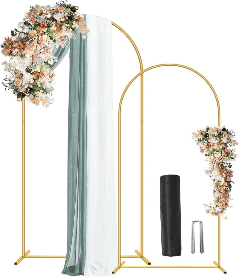 ParseBio Wedding Arch Backdrop Stand Set of 2 (7.2FT, 6FT),Gold Metal Arch Backdrop Stand,Balloon Arch Stand for Wedding Ceremony Baby Shower Outdoor Indoor Birthday Party Graduation Decoration - Image 1